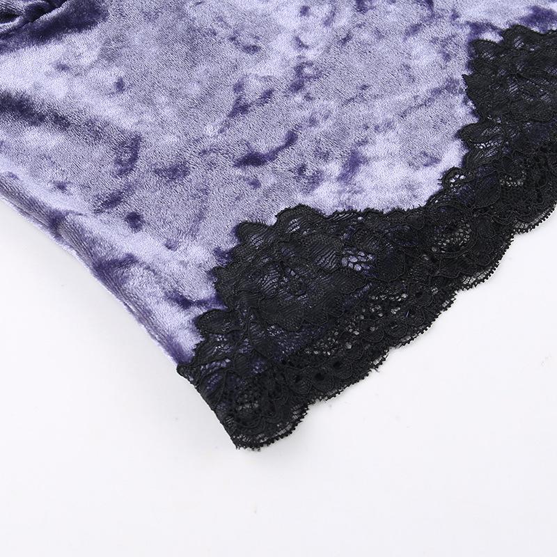 GMXIA Summer Sexy Spice Patchwork Top for Women Dark Wind Velvet Lace Lace Camisole