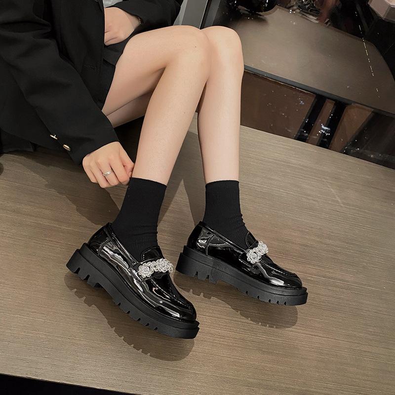 Platform Shoes Women's Summer New Retro Small Leather Shoes Women's with Skirts Flat-soled Single Shoes Women