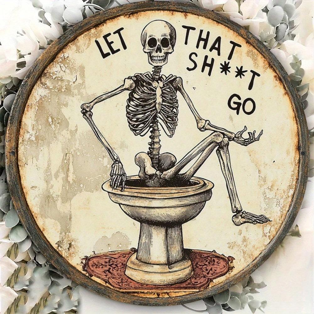 

Vintage Metal Wall Art Round Sign Skeleton Meditation Quote Home Decor 20x20 разноцветный