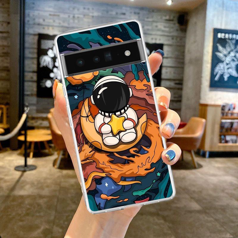 

Cute Cartoon Astronaut For Google Pixel 9 8 7 6 Pro Phone Case For Pixel 6A 5 4 5A 4A 3A XL 5G Silicone Shockproof Clear Cover Pixel 4XL