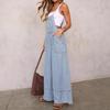 Modische Retro zerrissene lockere Wide Leg Jeans-Latzhose für Damen