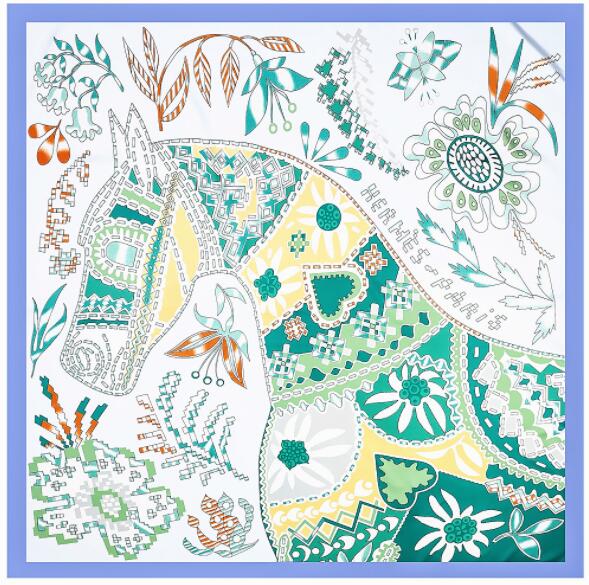 Luxury Brand Big Size Animal Print Scarf Women Square Twill Silk Scarf Flower And Horse Scarf Shawl Bandanas  130*130CM