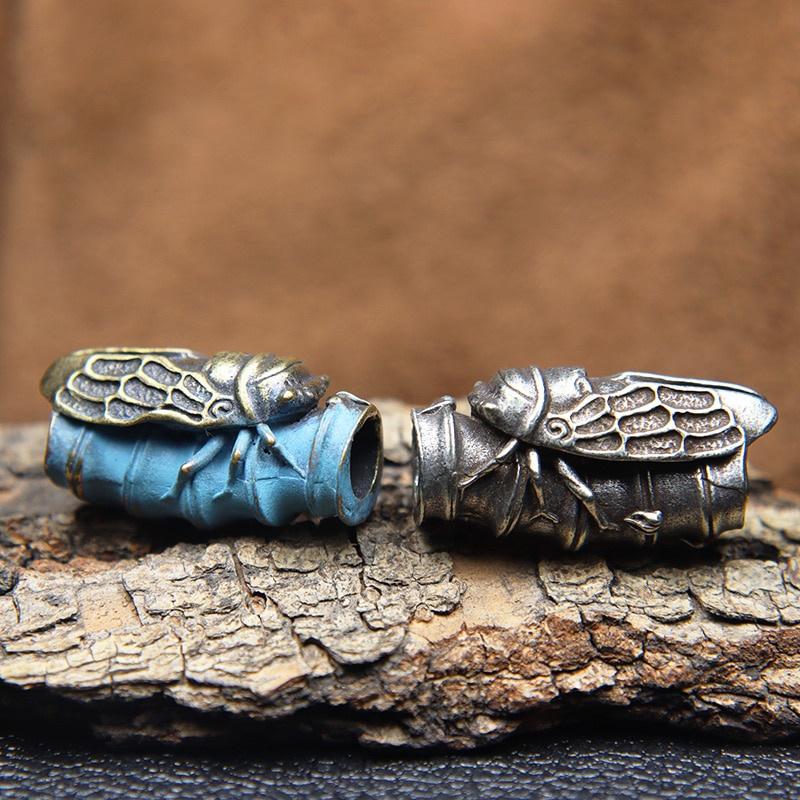 Bamboo Cicada Brass Knife Beads DIY Handmade Paracord Beads Lanyard Pendants Accessories EDC Outdoor Tool Umbrella Rope Hangings