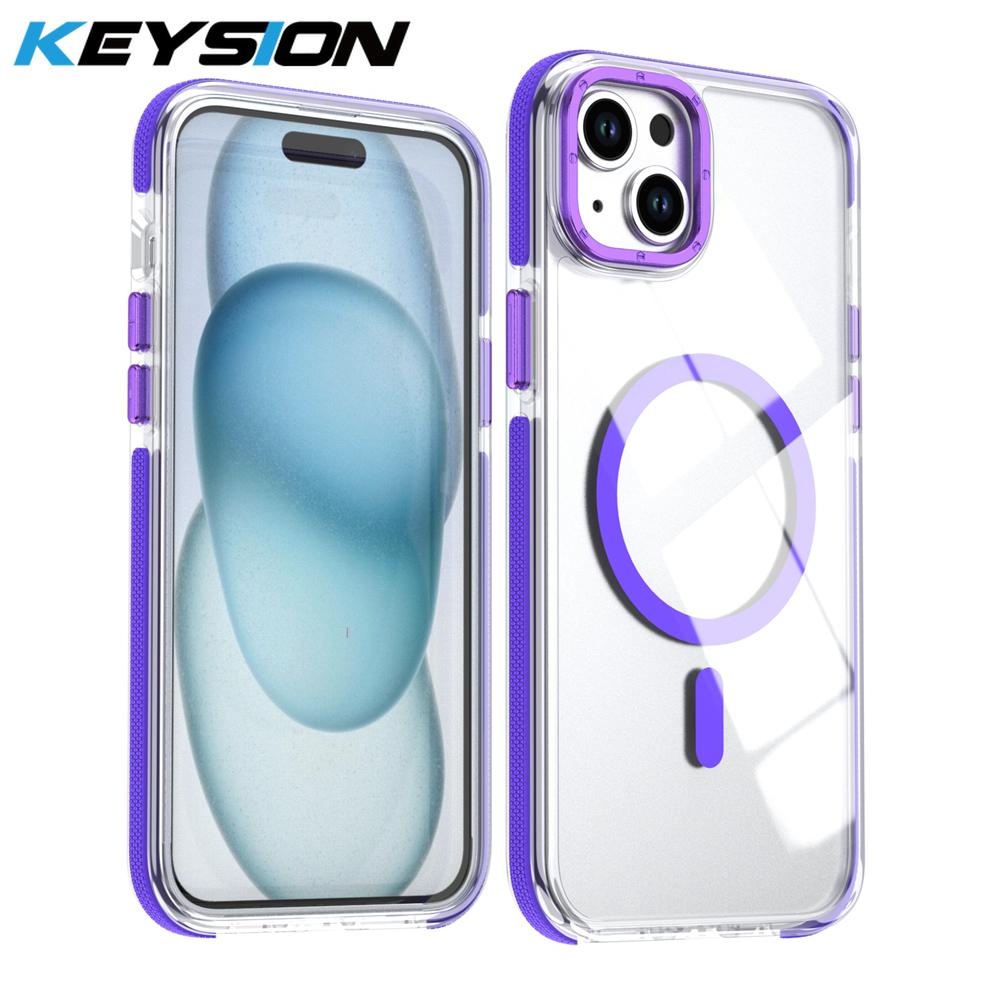 KEYSION Transparent Magnetic Case for MagSafe for iPhone 14 15 Pro Max Wireless Charging Shockproof Phone Cover for iPhone 14 15 Plus