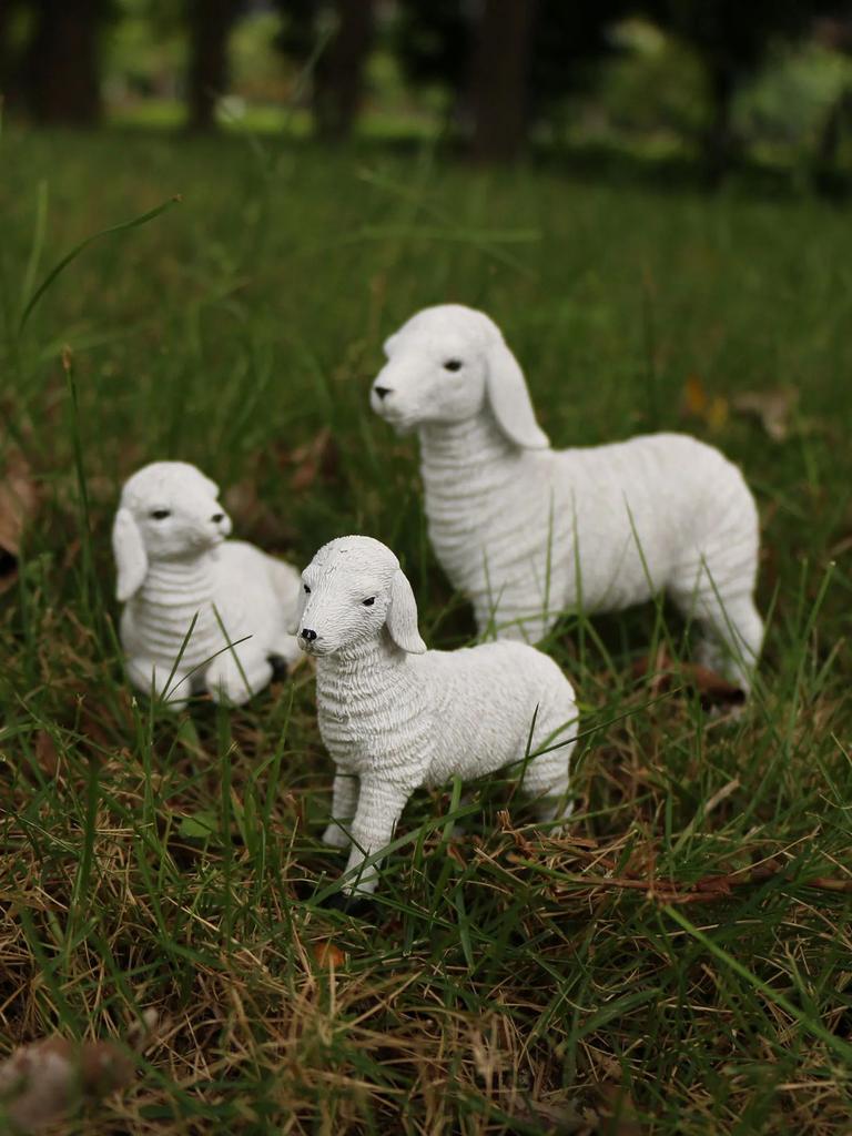 3 Pc Resin Figurine Flower Pot Decor Lamb OrnamentSimulation Decor Mini Animal Models For Farm YardArtificial Lamb Craft Gifts,