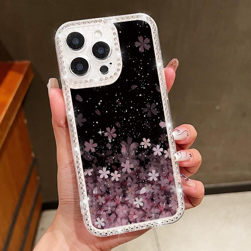 Crystal Diamond Oil Painting Flower Clear Case For iPhone 16e 16 14 15 Pro Max 13 12 Pro Max 11 Soft Silicone Phone Cover Coque