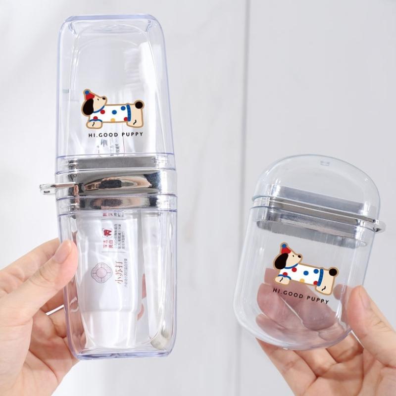 1 Set Portable Travel Cartoon Puppy Toothbrush Cup Household Travel Camping Soap Storage Box Toothbrush Toothpaste Mouthwash Cup