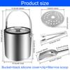 2L Ice Bucket with Handle Double Wall Insulated Ice Buckets Container Stainless Steel Ice Cube Bucket for Cocktail Bar Parties