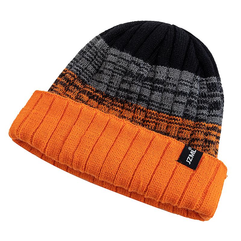 Unisex Mützenmütze mit Buchstaben-Etikett-Dekor, lässig, bunte Streifen, Winterstrickmütze, für den Alltag und Outdoor-Skisport