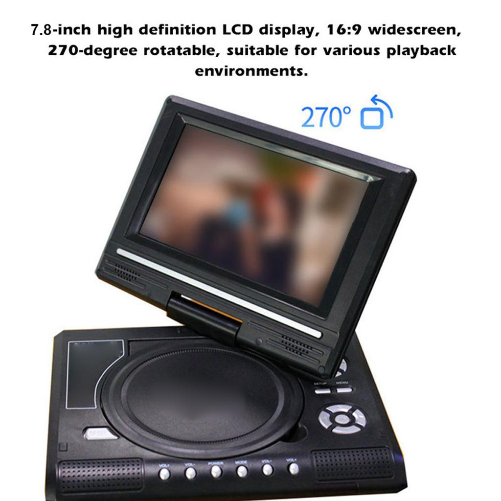 DVD Player 7.8 Inch DVD Player 16:9 Widescreen 270° Rotatable DVD Player Support for Game Function 270° Rotatable DVD Player