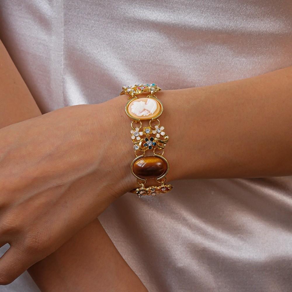 Resin Retro Enamel Bangle Flower Women's Hand Bracelet Light Luxury Baroque Bracelet  Women Girl