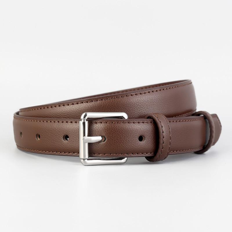 

Genuine Leather Womens Belt Vintage Silver Buckle For Casual And Formal Wear кавовий