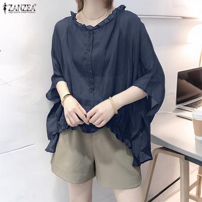 Blouse décontractée à col rond ample à manches 3/4 pour femme
