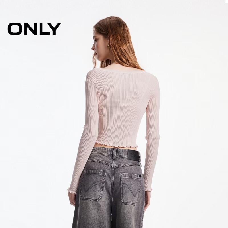 ONLY 2026 Spring Slim Fit Ruffle Trim V-Neck Knit Cardigan