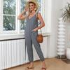 American Shiying Solid V-neck Sling Jumpsuit Women 2025 Summer New High Waist Straight Jumpsuit Women