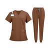 Conjunto de Uniforme Quirúrgico para Mujer con Top de Manga Corta y Cuello en V con Bolsillos, Pantalones Largos de Secado Rápido de Color, Uniforme para el Trabajo
