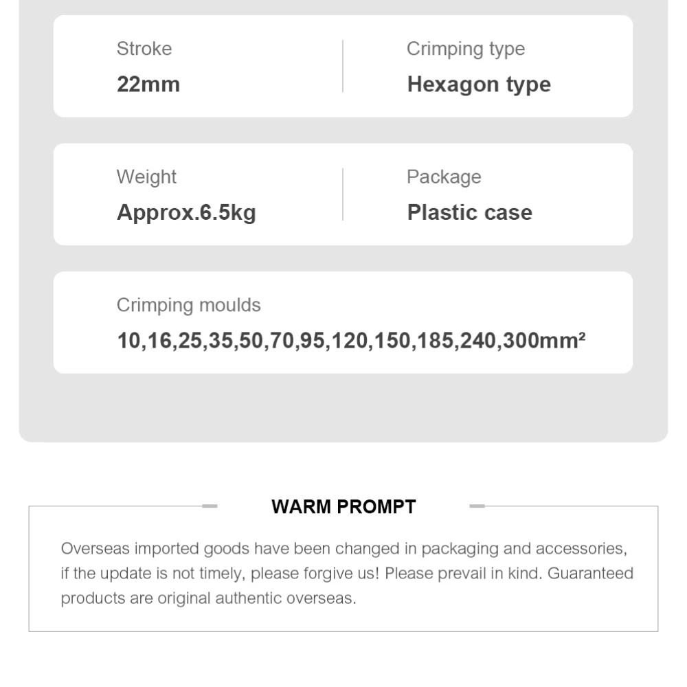 Hydraulic Crimping Tool  Crimping Range 10-300mm² Copper and Aluminum Terminal Compression Tool Wire Rope Crimper