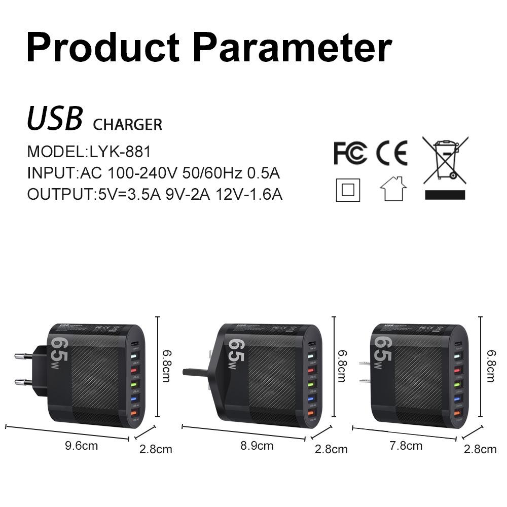 5-Port USB Type-C Charger with Interchangeable EU/US/UK/KR Plugs for Travel