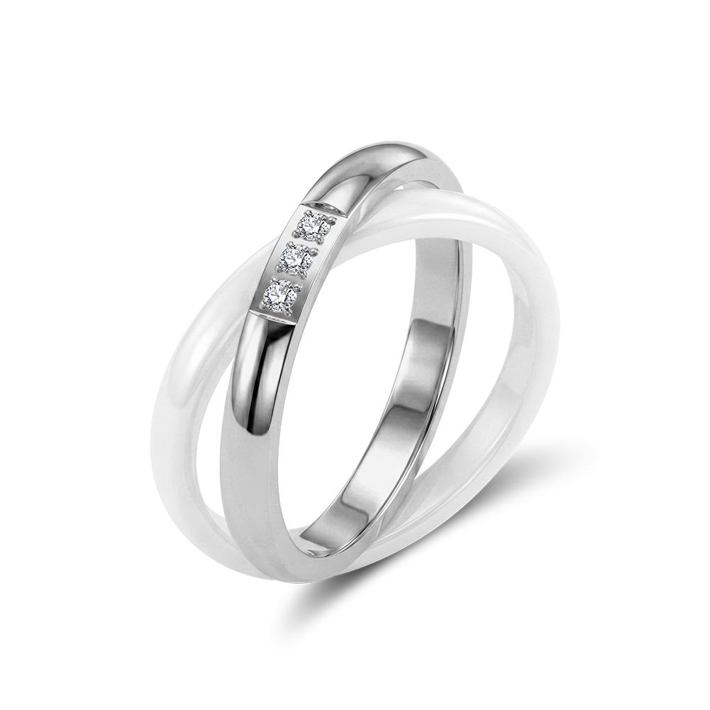 Effie Queen Stainless Steel Metal Ceramic Finger Ring Waterproof Minimalist Texture Dainty Zircon Ring Jewelry Accessories STTR