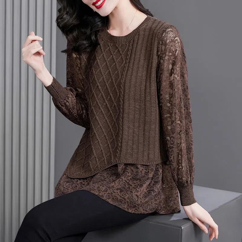 Women's New Stylish Loose and Age Reducing Versatile Lace Knit Sweater