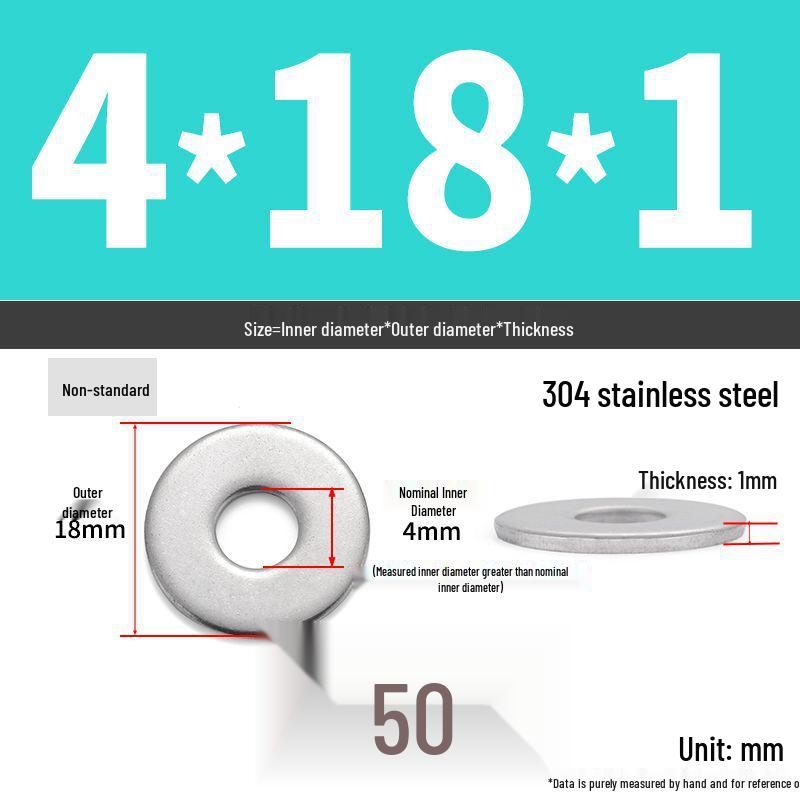 304 Stainless Steel Thickened Flat Washer Ring - Various Sizes (M1.6-M22)