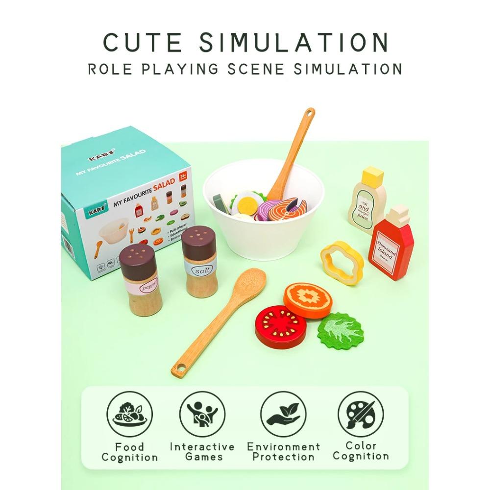 Kitchen Pretend Play Toys Simulation Food Accessories Pizza Salad Dessert Set Educational Toy for Toddler 3+