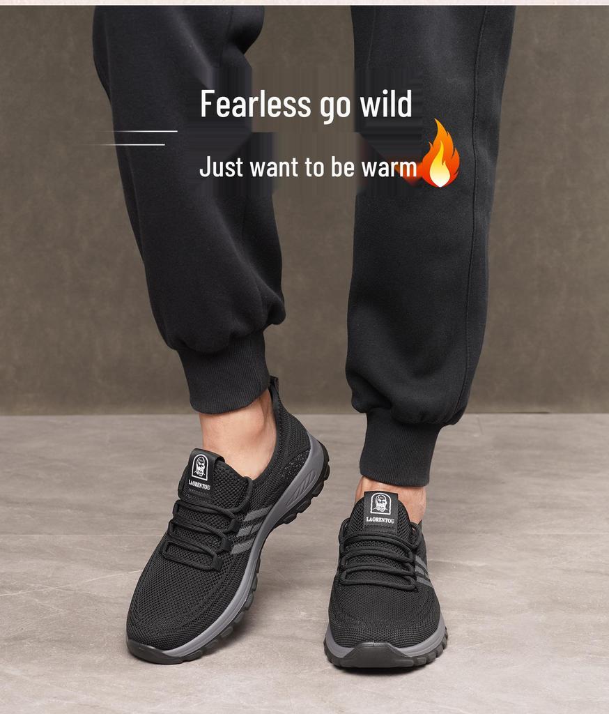 2025 Winter Men's Thick-Soled Non-Slip Breathable Lace-Up Sports Shoes with Velvet Warmth