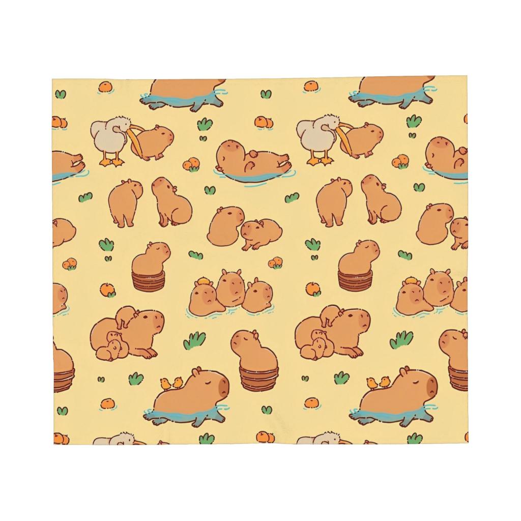Capybara Cartoon Blanket Fleece Print Multi-function Lightweight Throw Blankets for Sofa Couch Quilt