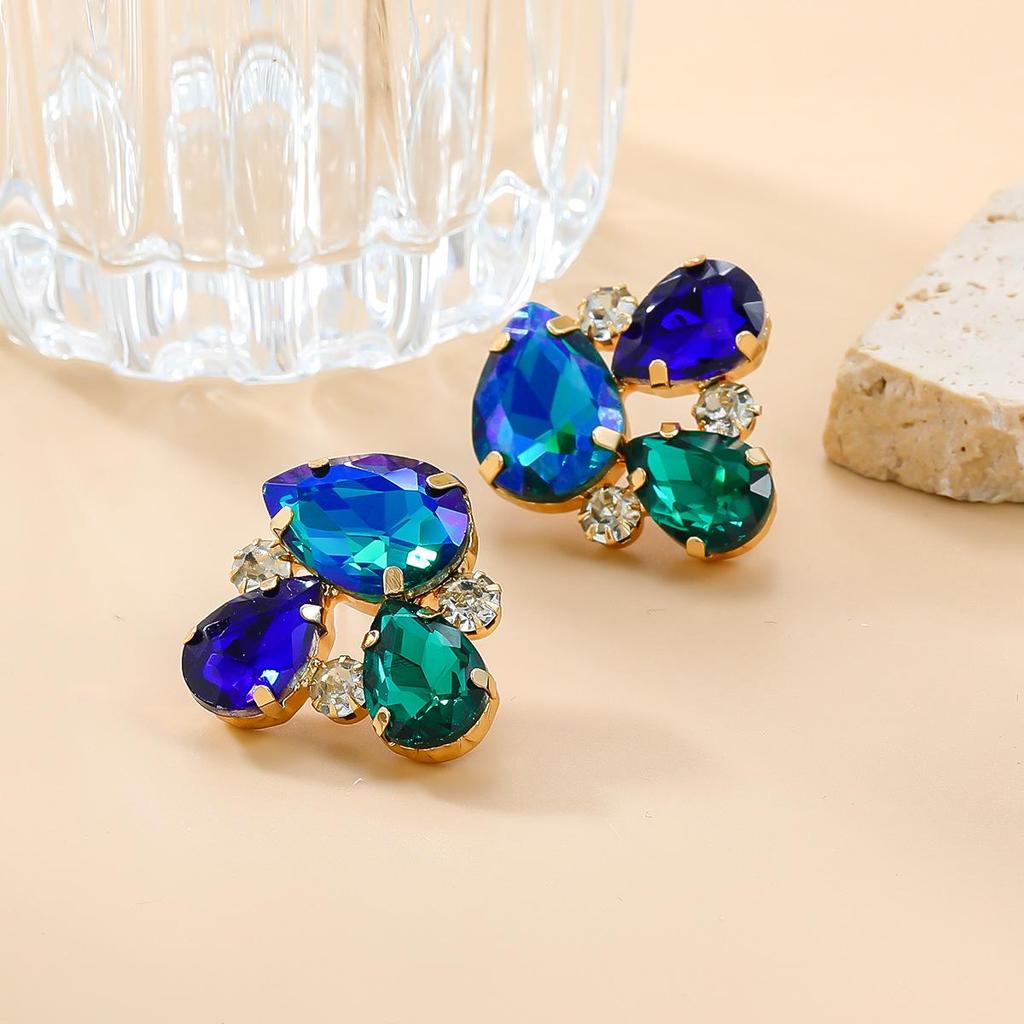 Pinkdudu Bohemian Style Fashionable Colorful Rhinestone Earrings  European American Full Rhinestone Flower Earrings PD2188
