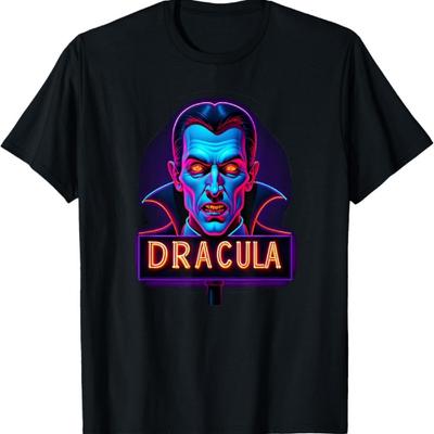 Koszulka z Portretem Drakuli Neonowy Znak