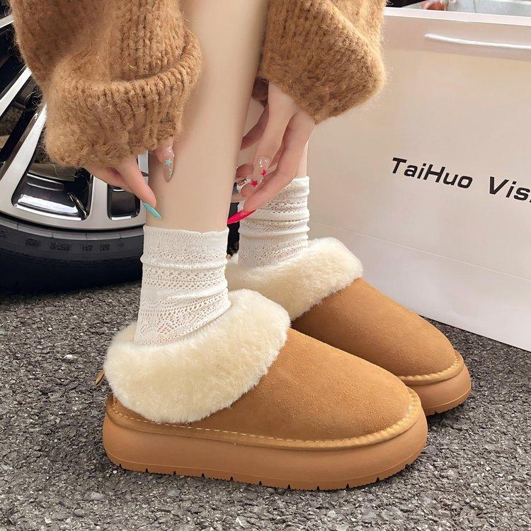 Snow Boots Women's Shoes 2025 Autumn and Winter Versatile Casual Warm Velvet Snow Cotton Shoes Fluffy Shoes Children