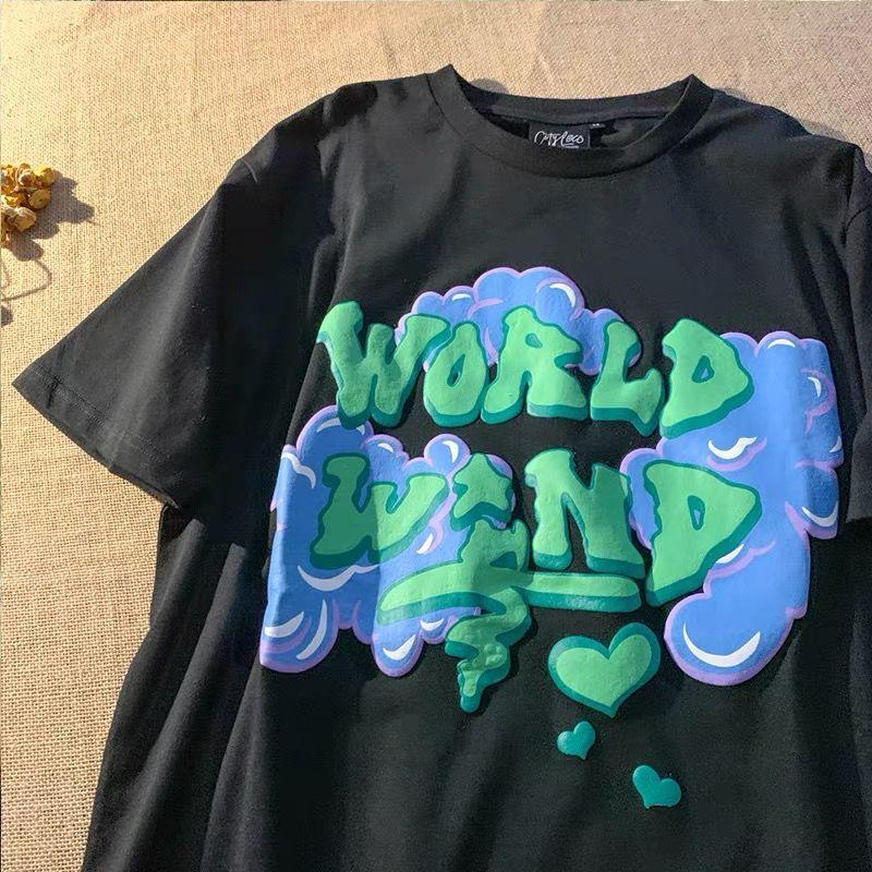 

Футболки з художнім літерним друком для жінок Літні корейські вільні блузи для дівчаток з коротким рукавом Парні топи великого розміру XXXL чорний