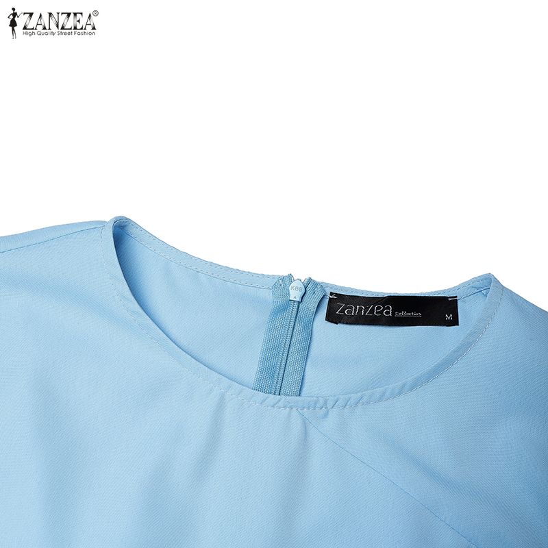ZANZEA Women Casual Round Neck Solid Color Short Sleeve Dress