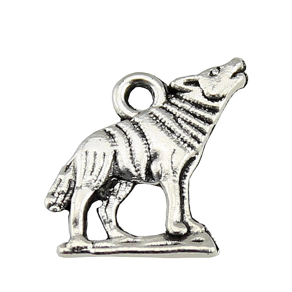 

20шт Волк Амулеты Амулеты Античное серебро Цвет Цинковый сплав 15X15mm