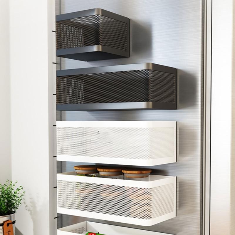 Magnetic Refrigerator Side Storage Basket Carbon Steel Condiments Storing Rack Convenient Metal Spices Bottle Holder