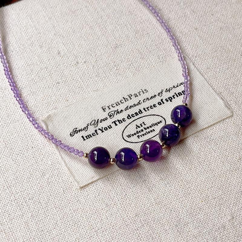2025 new natural amethyst full bead necklace collarbone chain natal year transfer bead purple