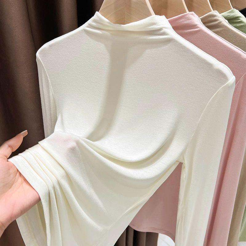 Women s Soft Modal Cotton Long-Sleeve Pullover with Half-High Collar 2XL (65-75 kg) белый