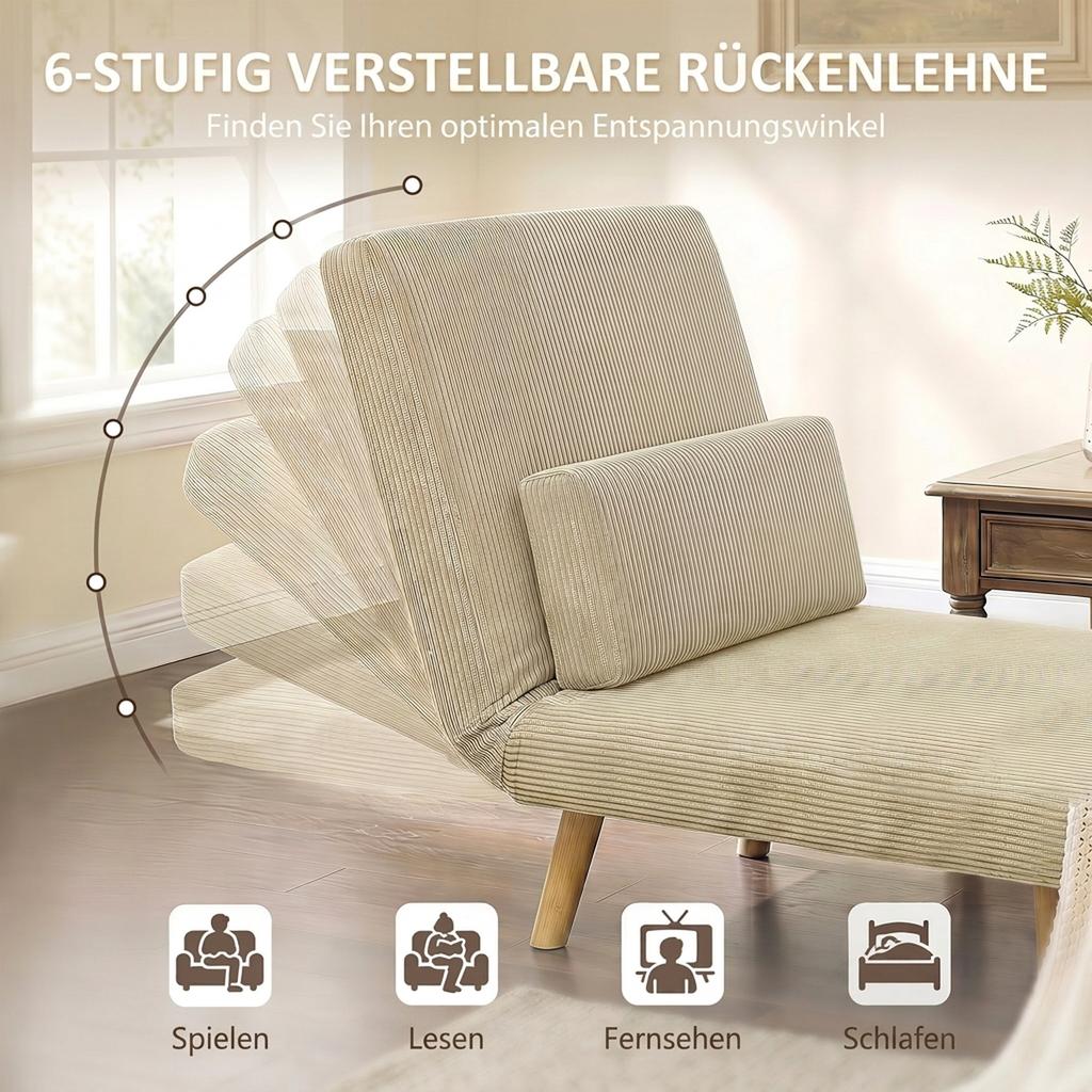 Schlafsessel 3 in 1 Schlafsofa with bed function, 90x190cm Beige
