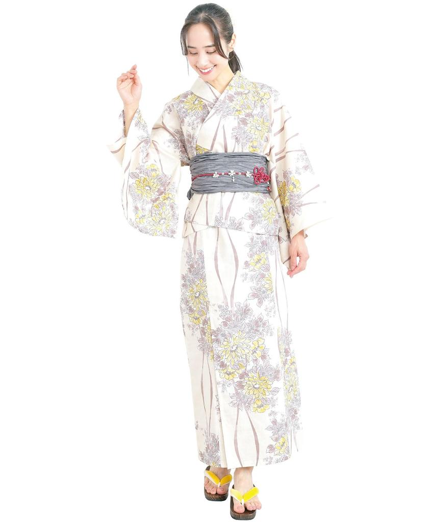 Nishiki Yukata Adult Includes Obi and Easy To Perfect for Fireworks and Classic Patterns Light Claire with Tatewaku TIW001-LL 2-Way 3-Piece Set,