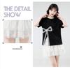 Women's Irregular Split Short-Sleeve Tee, Summer 2025, Loose Fit for Petite, Bowknot Design
