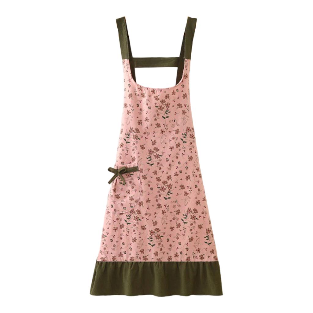 Adjustable Floral Print Cooking Apron with Pockets Stylish Tie-up Work Apron for Women Machine Washable Art Apron