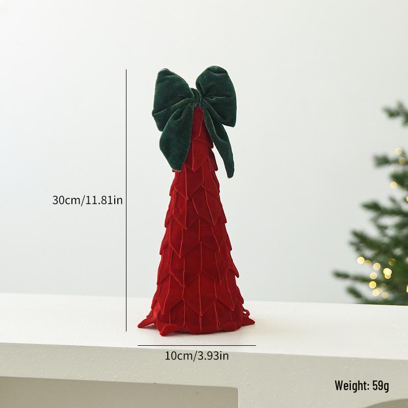 Velvet Layered Christmas Tree Ornament with Red and Green Bow for Festive Decoration