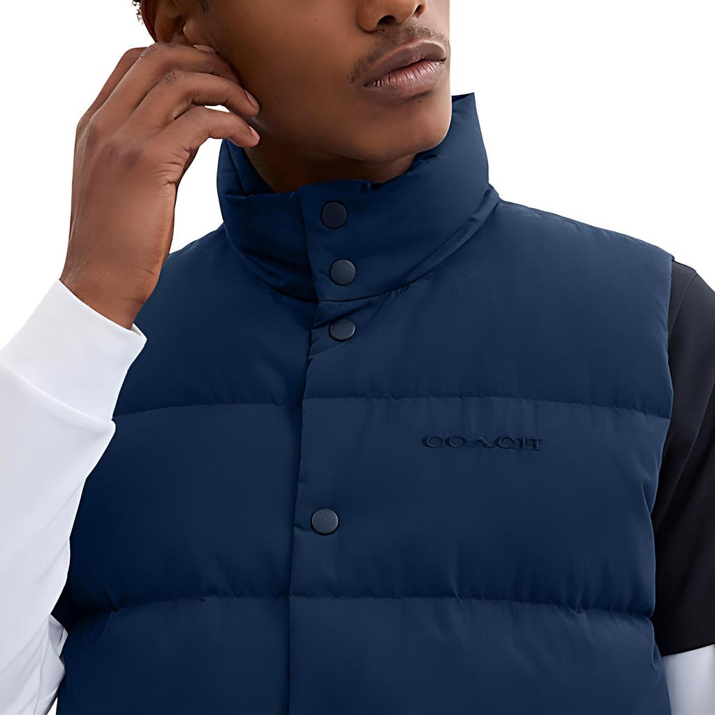 Coach Solid Color Single-Breasted Stand Collar Sleeveless Down Jacket Men Outerwear Navy-Blue CT728-WAE