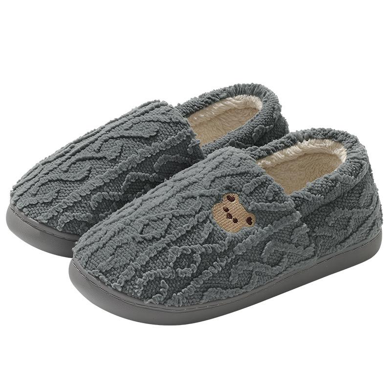 Women's & Men's Cute Little Bear Plush Cotton Slippers for Autumn & Winter - Heel-Covered, Warm Indoor Footwear
