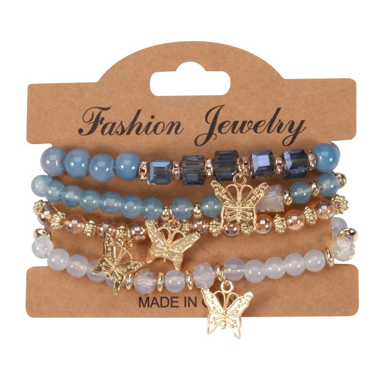 Bohemian Bracelet Leaf Ethnic Style Pendant Elastic Rope Beaded Multi-layer Bracelet