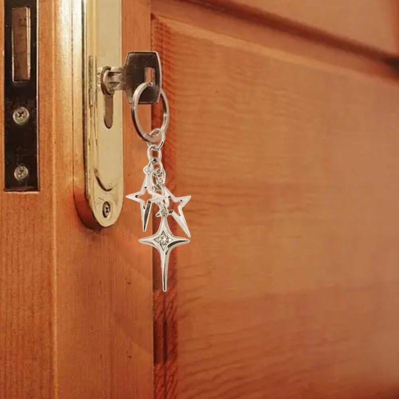 Inspired Alloy Keychain Pendant Featuring Star and Moon Openwork Pattern Compact Gift for Jewelry Lovers