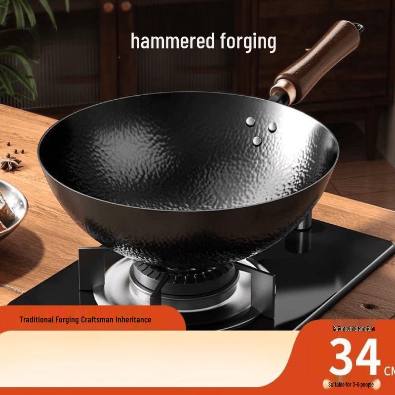 ZISIZ 34cm Universal Non-Stick Cast Iron Wok