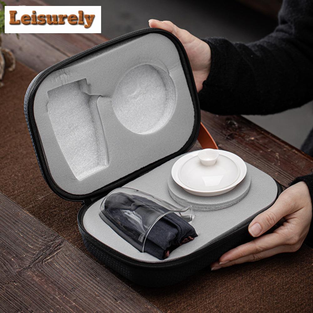 Dehua Sheep Fat Jade White Porcelain Tea Set Kit Handmade 1 Pot 4 Cups Tea Maker Travel Tea Set Portable Camping Tote Bag Gifts