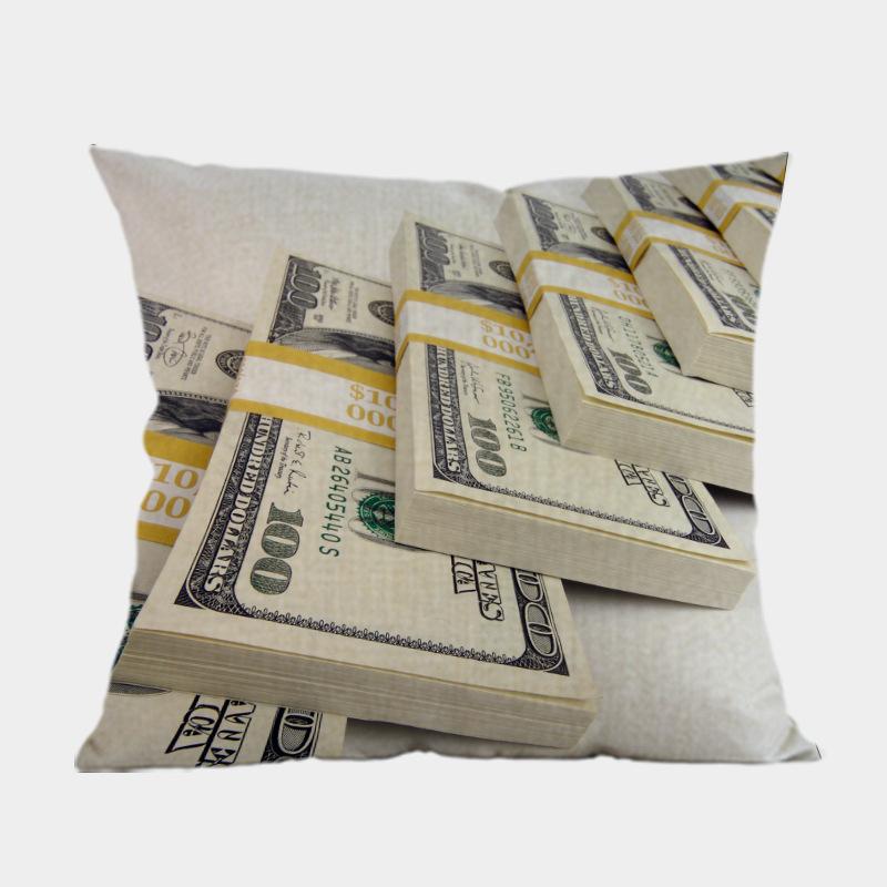 Nuovi Cuscini Decorativi per Divano a Forma di Dollaro Americano Quadrati 18 Pollici Lino Cotone Stampa di Denaro Copricuscino per Sedia da Ufficio Decorazione per la Casa