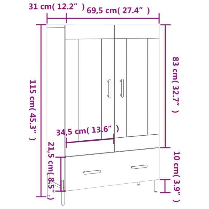 VidaXL Highboard Concrete Grey 69.5x31x115 Cm Engineered Wood 830336